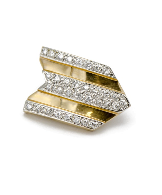 Vintage Gold Diamonf Shield Earrings - image 2