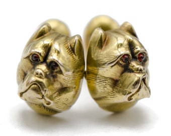 Vintage 14k Yellow Gold Bulldog Cuff Links