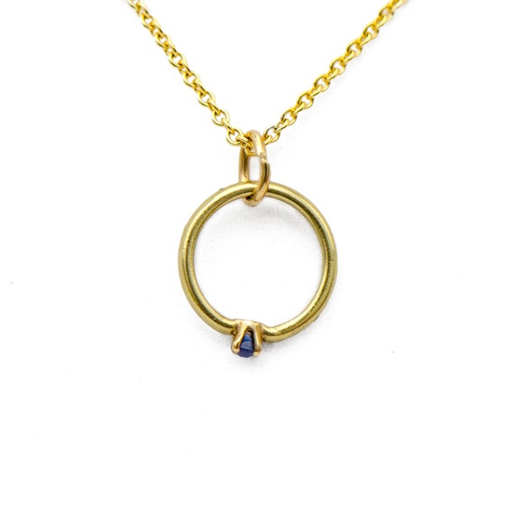 Vintage 14k Gold Blue Stone Ring Charm - image 1