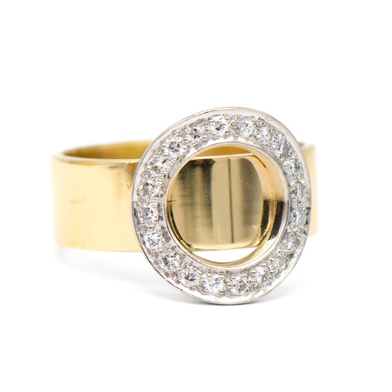 18k Yellow Gold & Platinum Diamond Circle Ring - image 2