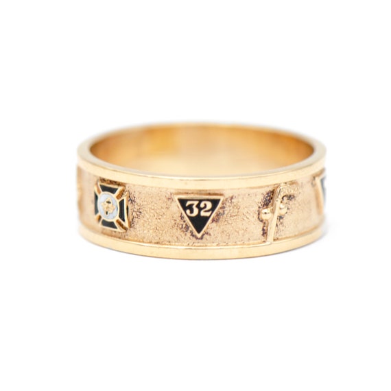 Vintage 14k Yellow Gold Enamel Masonic Ring - image 3