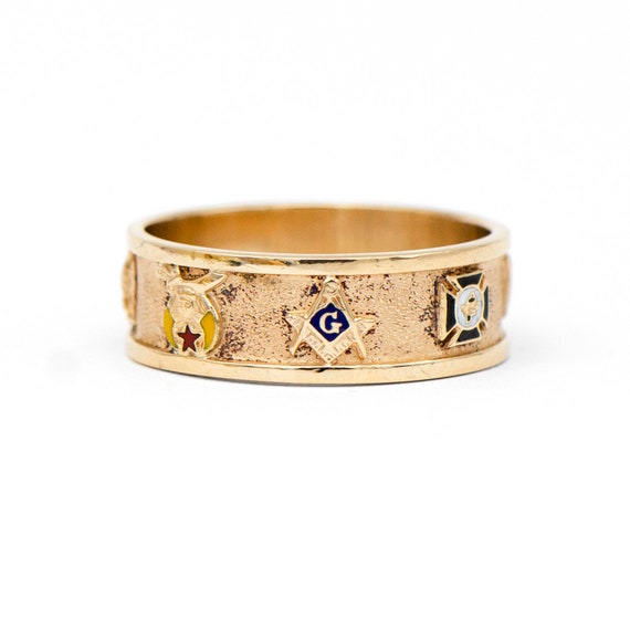 Vintage 14k Yellow Gold Enamel Masonic Ring - image 1