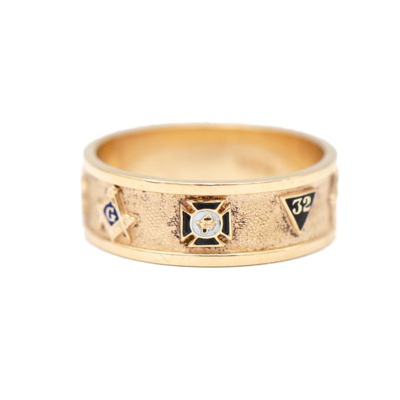 Vintage 14k Yellow Gold Enamel Masonic Ring - image 2