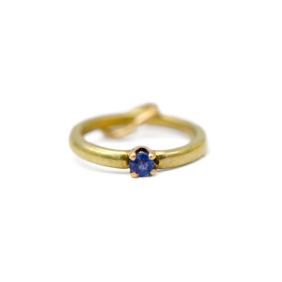 Vintage 14k Gold Blue Stone Ring Charm - image 2