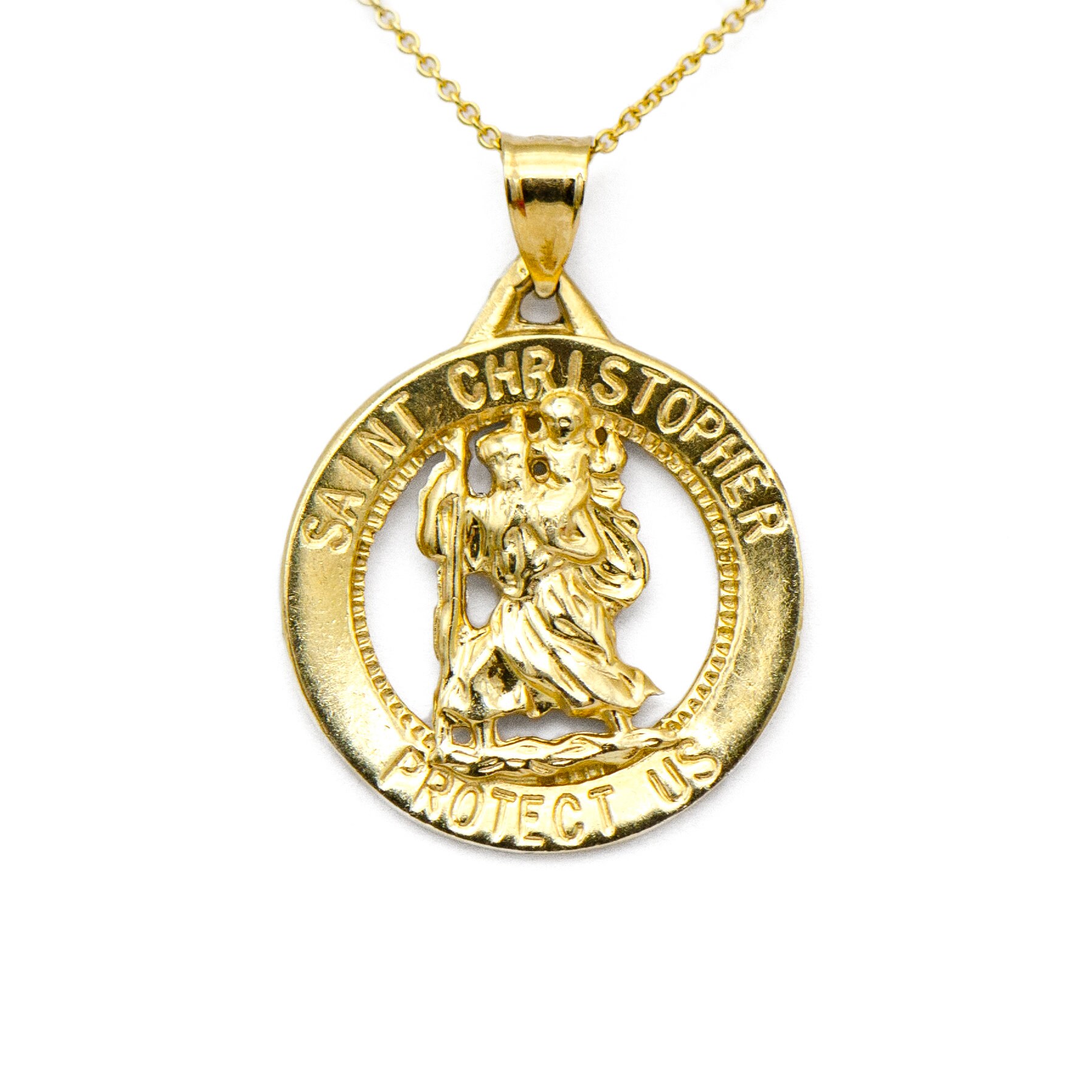 14k Yellow Gold St. Christopher Pendant - Porcelain Charm, 13x10mm, For Women (No Chain Included)