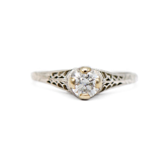 Vintage Platinum Diamond Filigree Engagement Ring