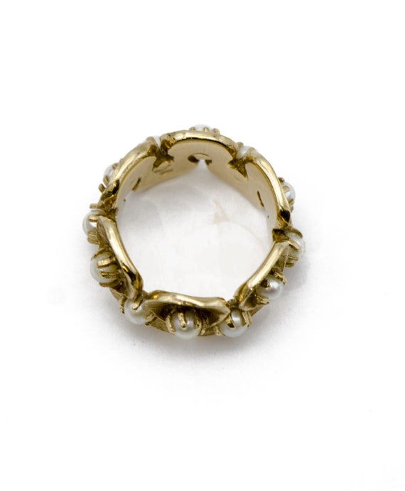 Vintage Gold Pearl Eternity Ring - image 2