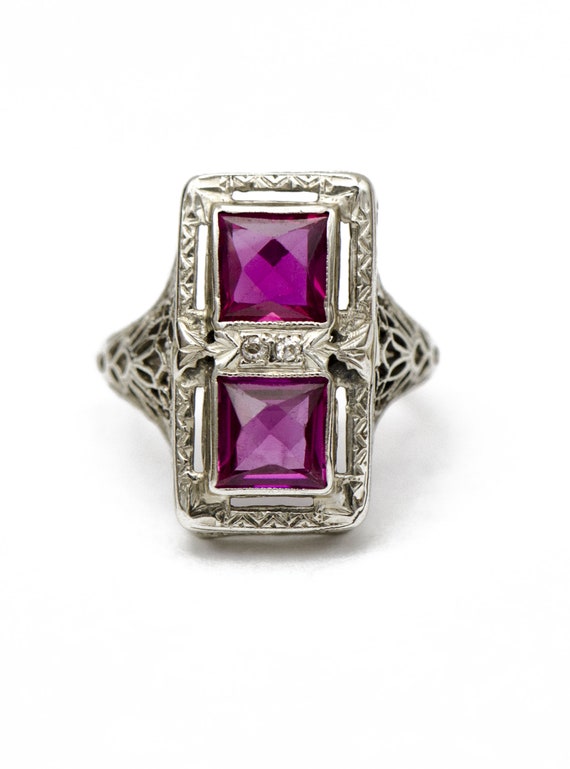 Art Deco Rubellite Two Stone Ring