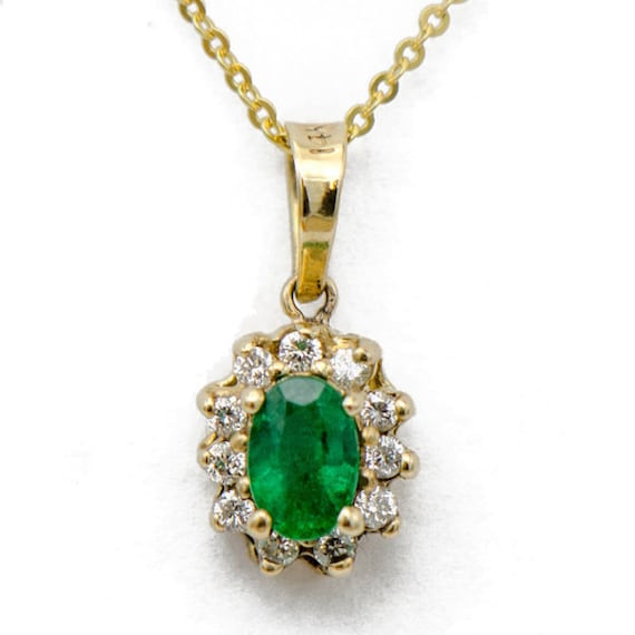 Emerald & Diamond Halo Pendant