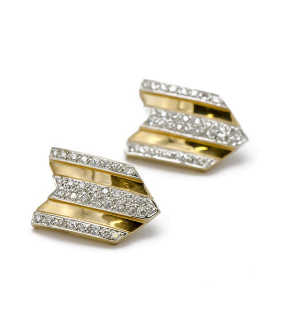 Vintage Gold Diamonf Shield Earrings - image 1