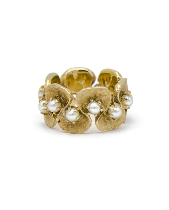 Vintage Gold Pearl Eternity Ring - image 1