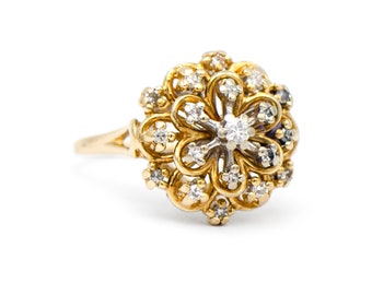 Vintage 14k Yellow Gold Diamond Flower Ring