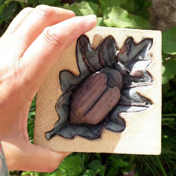 May Bug (cock chaffer) on an Oak leaf sculpture