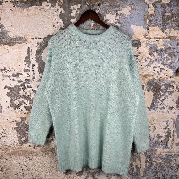 Vintage 80's Stitch By Stitch Mint Green Acrylic Knit Oversized Sweater