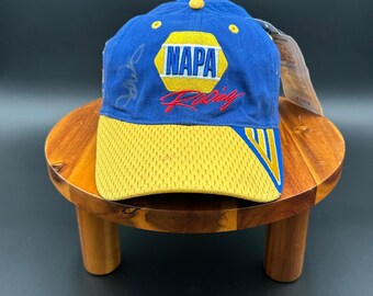Gorra NAPA Racing Michael Waltrip 15 firmada en azul y amarillo A-Flex, nuevas etiquetas