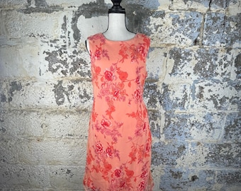 Vintage Studio Y Floral Print Sleeveless Sheath Dress Coral Pink Size 11 Y2K 90s