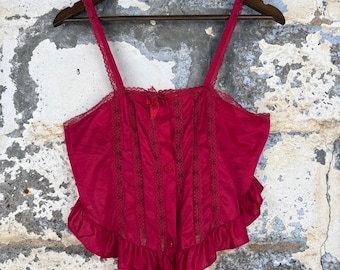 Vintage 90's Rikki New York Red Lace Trim Ruffle Camisole Top Made in USA Medium