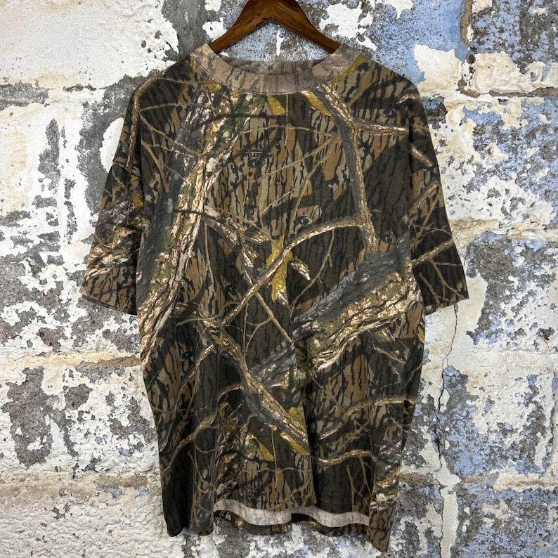 Vintage Habitat Mossy Oak Break Up Camo T-Shirt All Over Print Hunting 2XL image 1