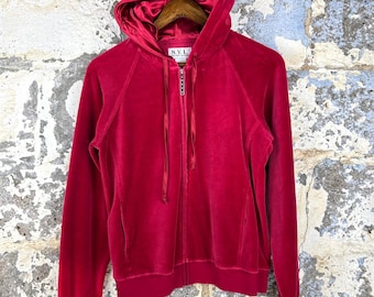 Vintage NYL New York Laundry Beet Root Red Velour Zip Up Hoodie Satin Line Small