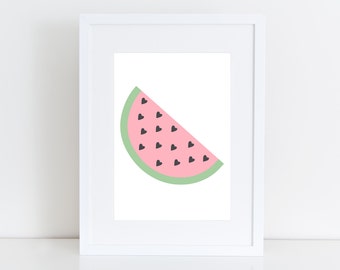 Melon d'eau- coeur rose, art mural numérique , chambre enfant , bébé , fruit
