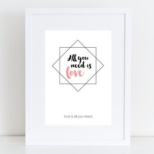 All you need is Love -  Instant download ,Typographic Print - Beatles