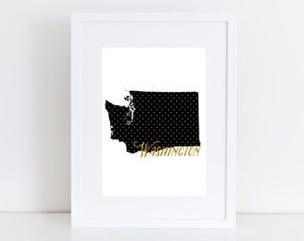 Washington map  - Usa Printable art , Instant download, Wall art deco , Gift gold