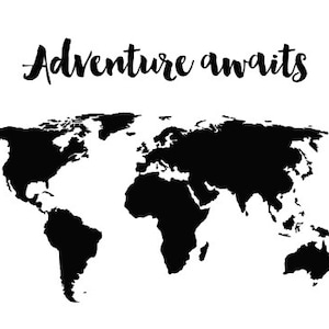 Adventure awaits - Aventure carte du monde , typographie or , art mural rose , deco nursery