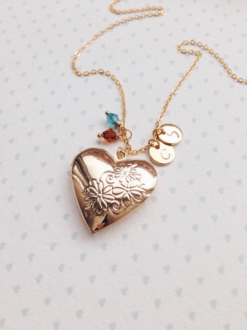 Mother Locket Gold Heart New Mom Necklace Birthstone Image 0