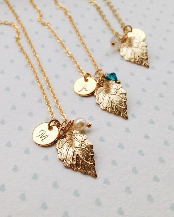 Gold Leaf Necklace Fall Wedding Jewelry Autumn Bridesmaid Etsy
