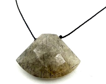 Collar de cuarzo rutilado negro • Colgante de gota facetada en cordón • Joyería minimalista ajustable sin metal