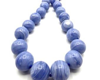 Blue Calcite Ball Necklace, Chunky Bead Necklace, Large Round Gemstone Necklace, Hand Knotted Statement Jewelry