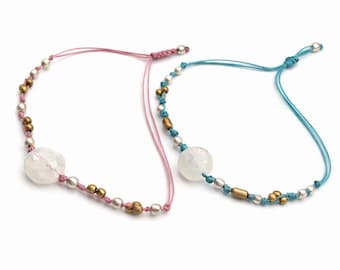 HandKnotted Moonstone Bracelet/Pink-Blue Bracelet/Delicate Beaded Bracelet/Minimal Everyday Jewelry/Baby Shower Gift/Friendship Bracelet