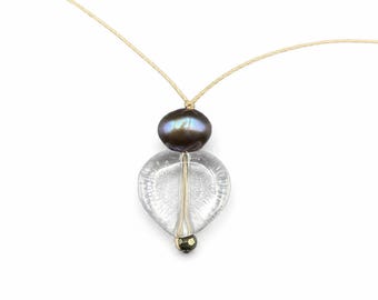 Baroque Pearl Necklace, Crystal Pendant, Minimal Silk Cord Necklace, Adjustable Sturdy Waterproof Jewelry