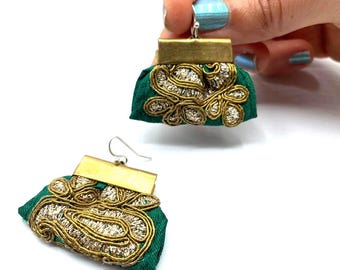 Pendientes de seda, pendientes de cinta, pendientes de tela, pendientes bordados, pendientes estilo boho chic