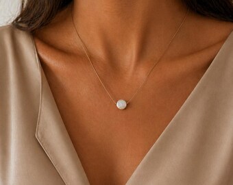 Floating Pearl Bridal Necklace • Single Pearl Necklace • Minimalist Metal Free Jewelry • Dainty Everyday / Bridal Gift