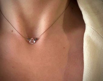 Collar nupcial de perlas flotantes • Collar de una sola perla • Joyería minimalista sin metal • Delicado regalo diario/de novia