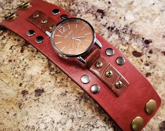 Leather Watch Cuff Bracelet - Steampunk Watch - Handmade by American Made Upgrades
