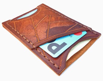 Minimal Leather Wallet – Handmade Veg-Tan EDC Slim Card Holder, 8 Cards + Cash – Bushcraft Gift