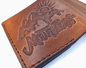 Bushcraft Tooled Leather Wallet – Hand-Carved Veg-Tan EDC 4-Pocket + Cash Sleeve, Gift for Him