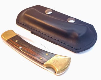 Leather Knife Sheath - Custom Buck 110 Friction Fit Concealed Carry Holster - Horizontal Side Scout