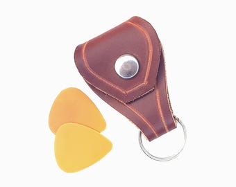 Guitar Pick Keychain - Leather Pick Holder Pouch and Key Ring - Handmade