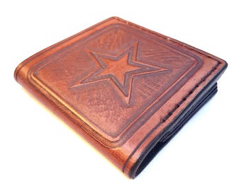 Hand-Tooled Leather Wallet – US Army Star, Veg-Tan Bifold