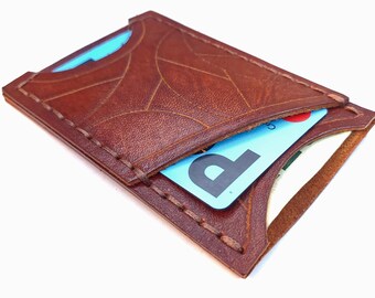 Minimal Leather Wallet – Handmade Veg-Tan EDC Slim Card Holder, 8 Cards + Cash – Bushcraft Gift