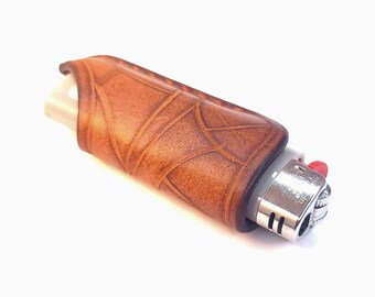 Leather Lighter Holder – Handmade Veg-Tan EDC Caddy for BIC Lighters, Bushcraft & Cosplay