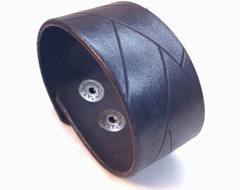 Hand Tooled Leather Arm Cuff – 1.5" Wide Adjustable Bracelet for Cosplay, Bushcraft & Steampunk Wear