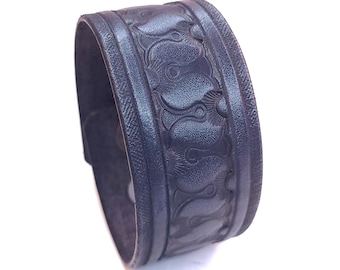 Hand Tooled Leather Arm Cuff – 1.5" Wide Adjustable Bracelet for Cosplay, Bushcraft & Steampunk Wear