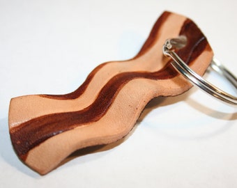 Realistic 3D Bacon Keychain Keyring - Food Lover Foodie Art - Gag Gift - 2.25" x 1" - Handmade in the USA …