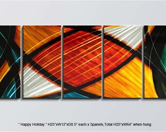 C25 Abstract Aluminum Metal Wall Art Shining Indoor Outdoor Decor Direct From Artist "Happy Holiday"