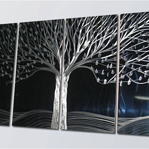 A01 Original Special Metal Wall Art Large Black Silver Home Decor Direct From Artist Tree of Life image 2