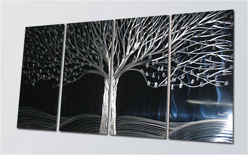 A01 Original Special Metal Wall Art Large Black Silver Home Decor Direct From Artist Tree of Life image 2